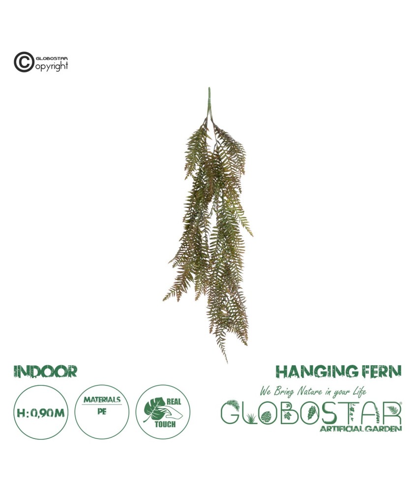 GloboStar® Artificial Garden HANGING FERN 20860 Τεχνητό Διακοσμητικό Κρεμαστό Φυτό Φτέρη Μ28 x Π15 x Υ90cm